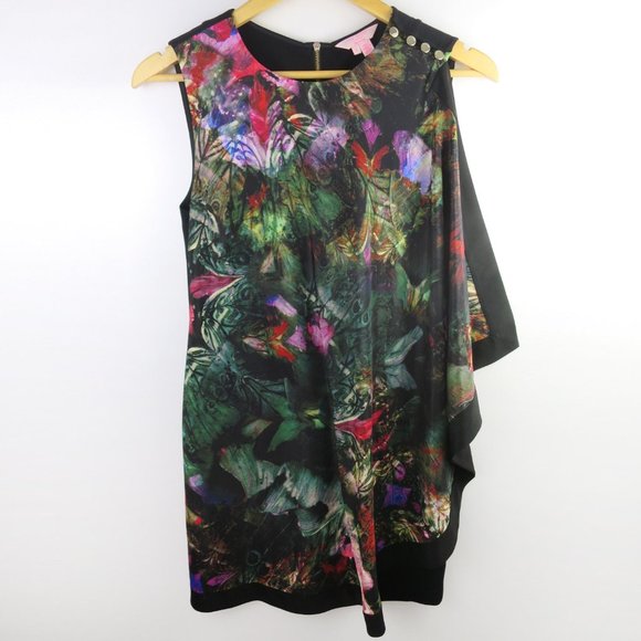 Ted Baker Black Floral Tunic Mini Dress Size 2 (US 6) - Picture 3 of 9